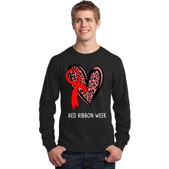 We Wear Red For Red Ribbon Week Awareness Leopard Tall Long Sleeve T-Shirt