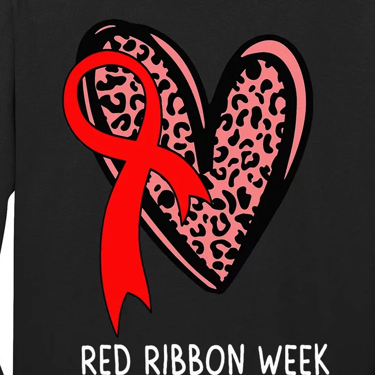 We Wear Red For Red Ribbon Week Awareness Leopard Tall Long Sleeve T-Shirt