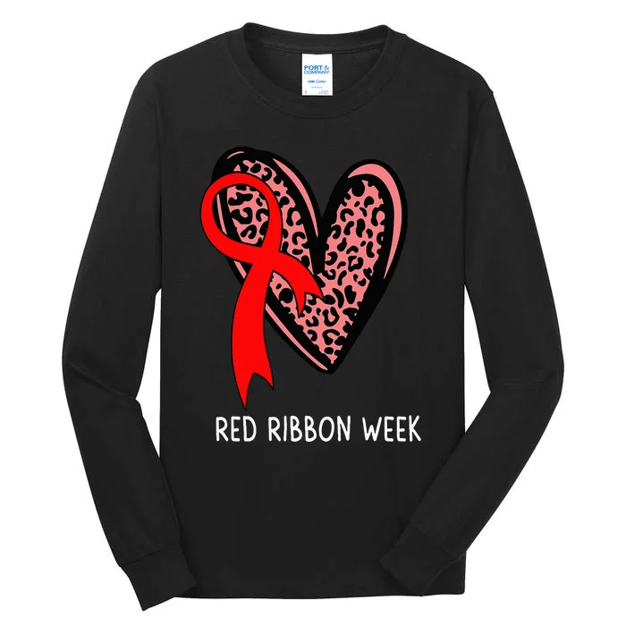 We Wear Red For Red Ribbon Week Awareness Leopard Tall Long Sleeve T-Shirt