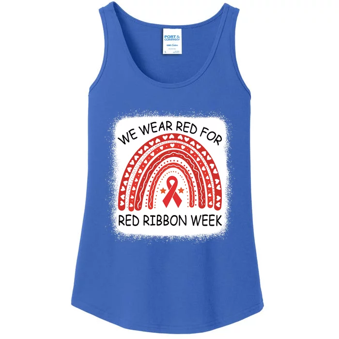 We Wear Red For Red Ribbon Week Awareness Rainbow Bleached Ladies Essential Tank