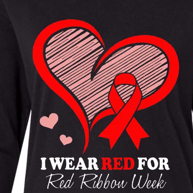 We Wear Red For Red Ribbon Week Awareness Heart Ribbon Gifts Womens Cotton Relaxed Long Sleeve T-Shirt