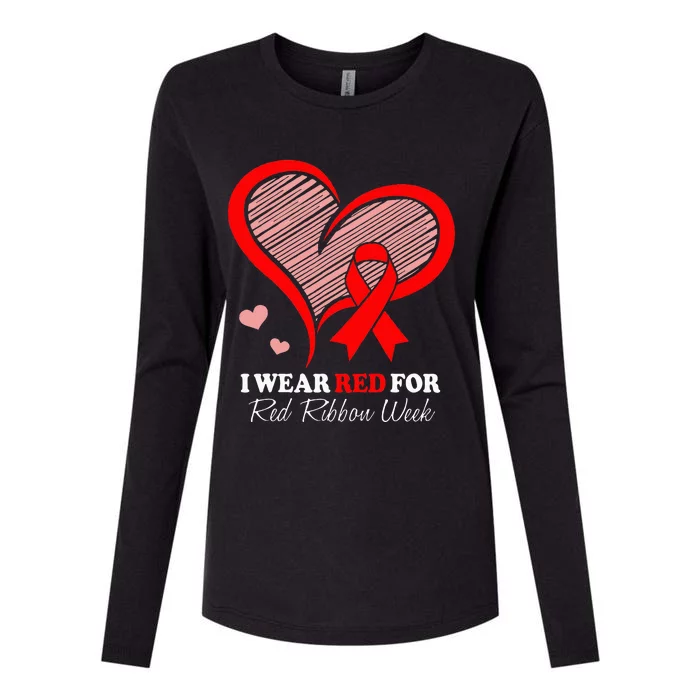 We Wear Red For Red Ribbon Week Awareness Heart Ribbon Gifts Womens Cotton Relaxed Long Sleeve T-Shirt