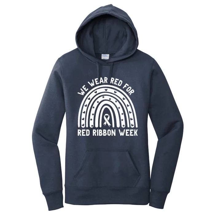 We Wear Red For Red Ribbon Week Awareness Rainbow Women's Pullover Hoodie