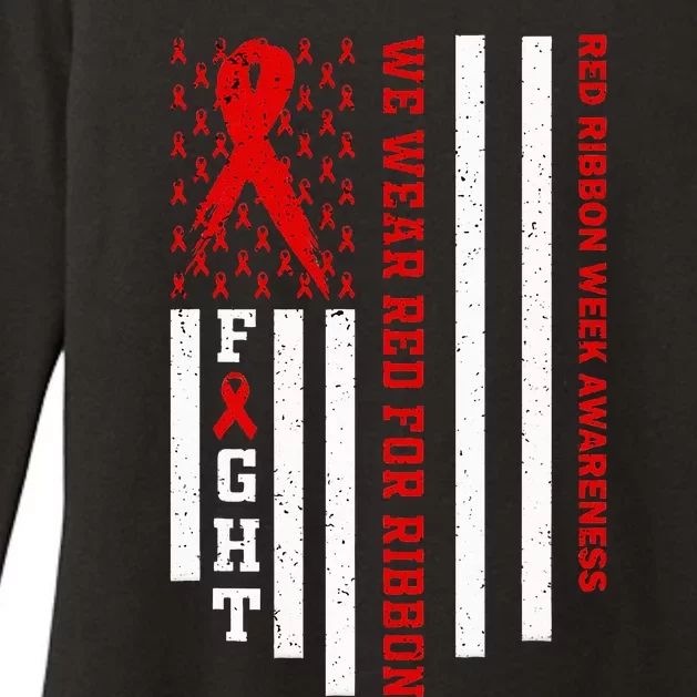 We Wear Red For Red Ribbon Week Awareness US Flag Drug Free Womens CVC Long Sleeve Shirt