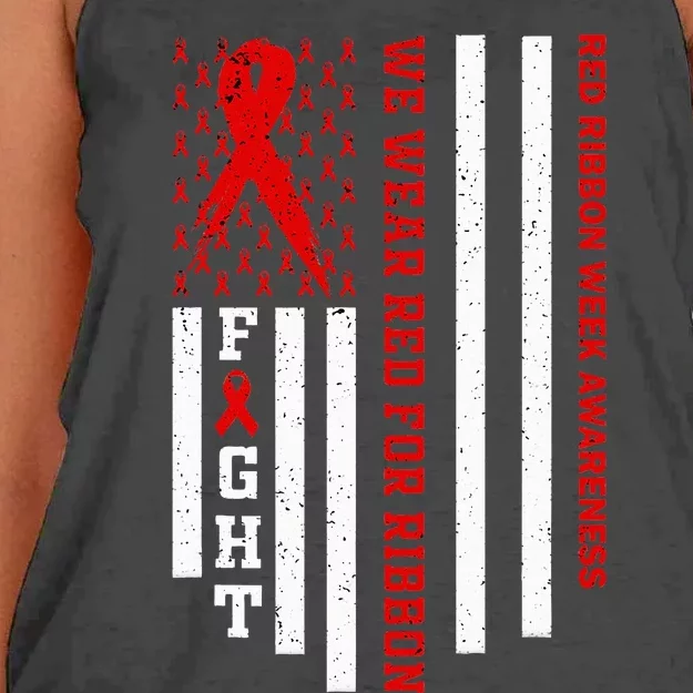 We Wear Red For Red Ribbon Week Awareness US Flag Drug Free Women's Knotted Racerback Tank