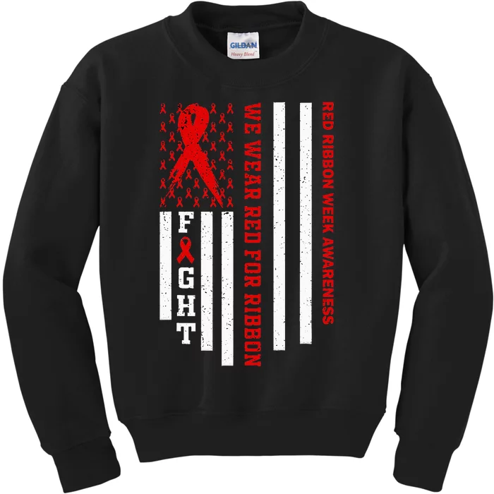 We Wear Red For Red Ribbon Week Awareness US Flag Drug Free Kids Sweatshirt