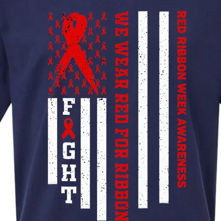 We Wear Red For Red Ribbon Week Awareness US Flag Drug Free Sueded Cloud Jersey T-Shirt