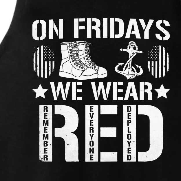 We Wear Red Friday Military American Flag Ladies Tri-Blend Wicking Tank