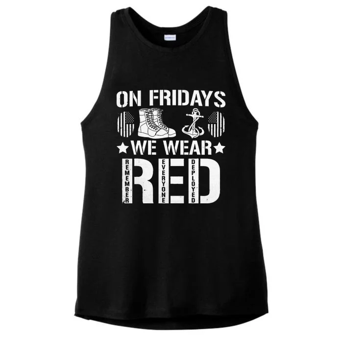 We Wear Red Friday Military American Flag Ladies Tri-Blend Wicking Tank