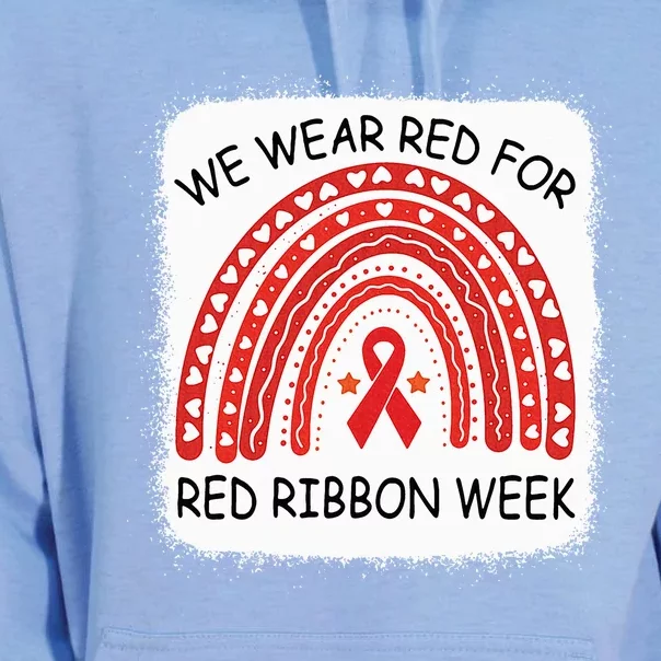 We Wear Red For Red Ribbon Week Awareness Rainbow Bleached Unisex Surf Hoodie