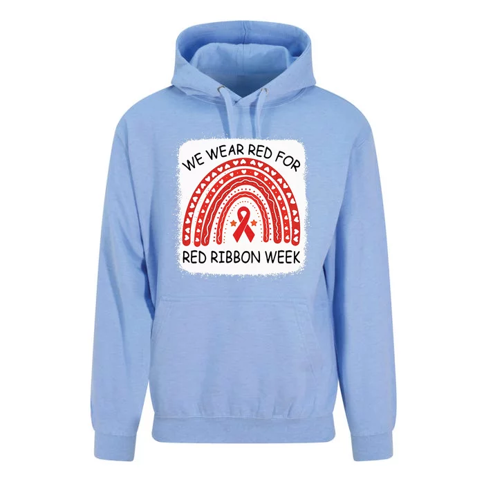 We Wear Red For Red Ribbon Week Awareness Rainbow Bleached Unisex Surf Hoodie