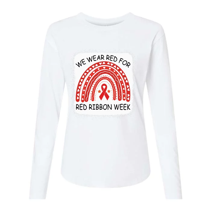 We Wear Red For Red Ribbon Week Awareness Rainbow Bleached Womens Cotton Relaxed Long Sleeve T-Shirt