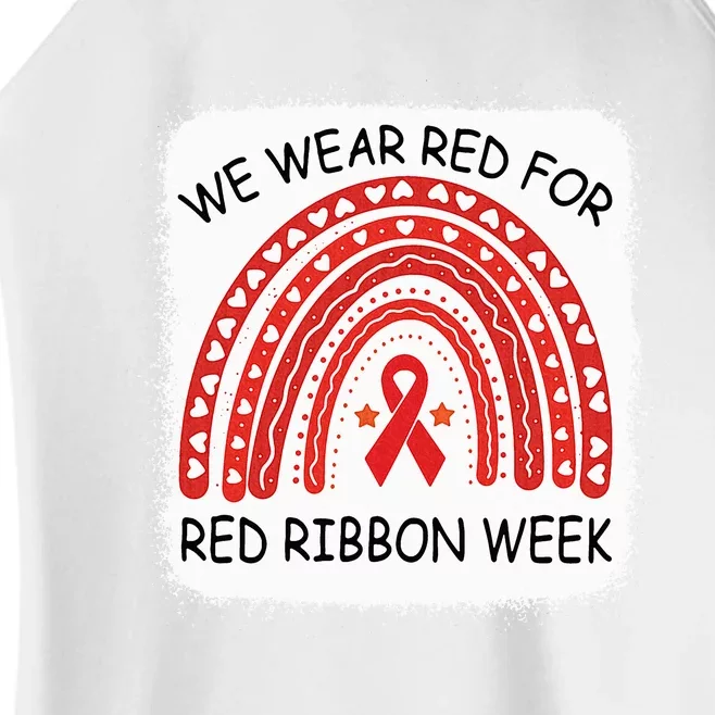 We Wear Red For Red Ribbon Week Awareness Rainbow Bleached Women’s Perfect Tri Rocker Tank