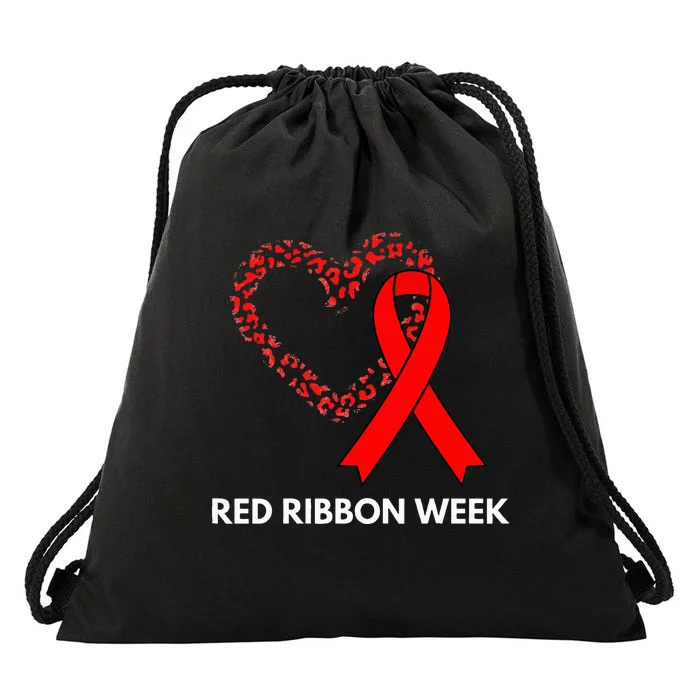 We Wear Red For Red Ribbon Week Awareness Drawstring Bag