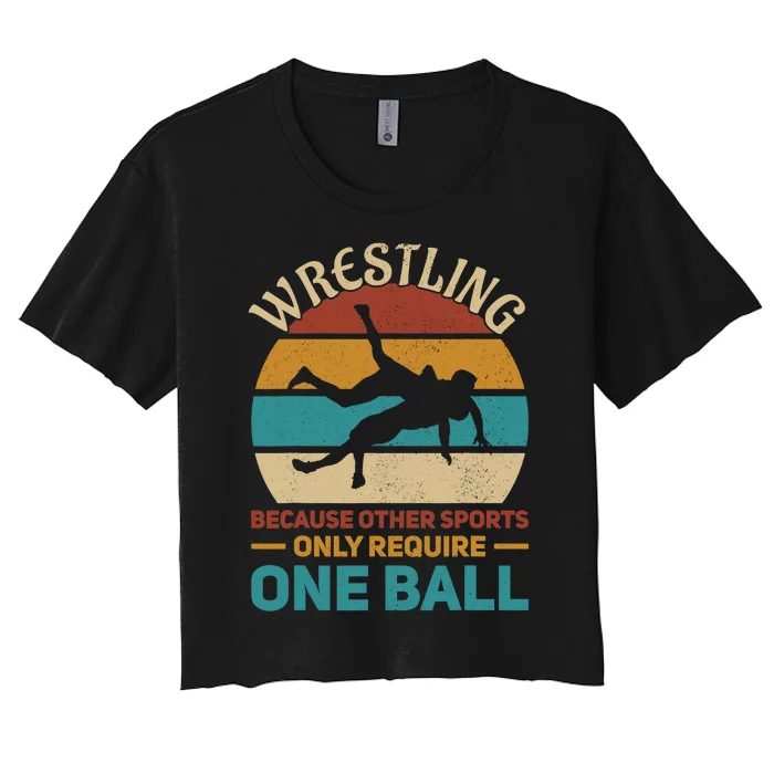 Wrestling Wrestle Retro Wrestler Funny Wrestling Women's Crop Top Tee