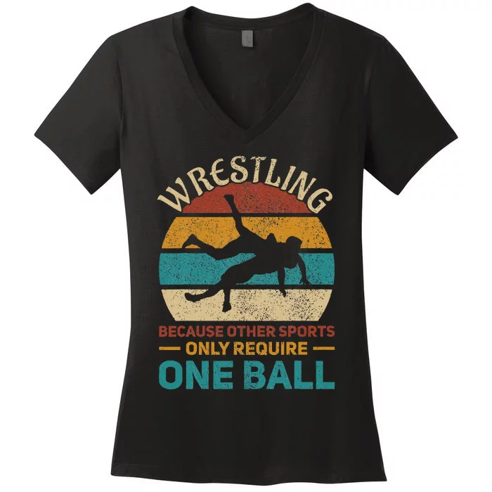 Wrestling Wrestle Retro Wrestler Funny Wrestling Women's V-Neck T-Shirt