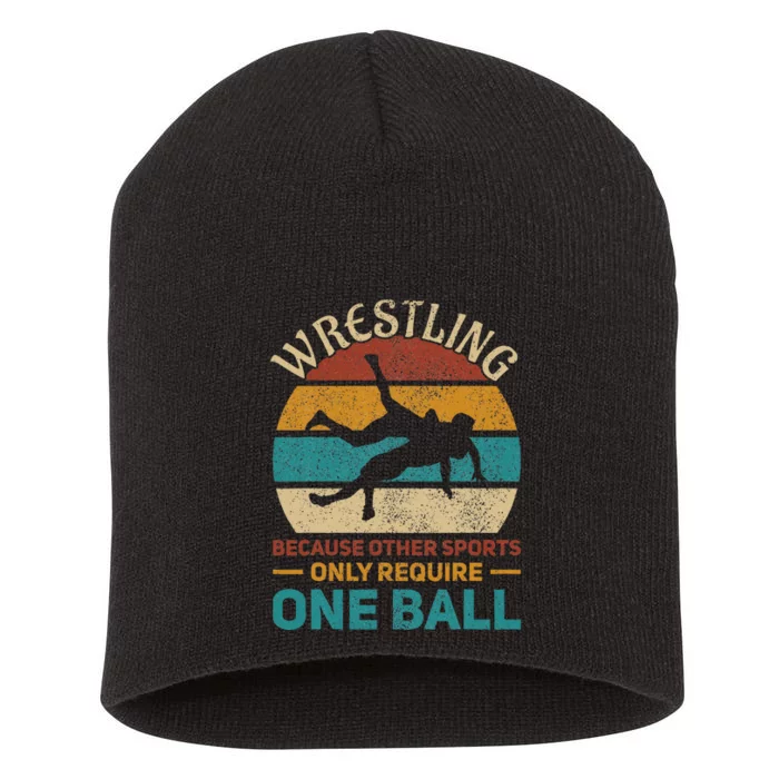 Wrestling Wrestle Retro Wrestler Funny Wrestling Short Acrylic Beanie