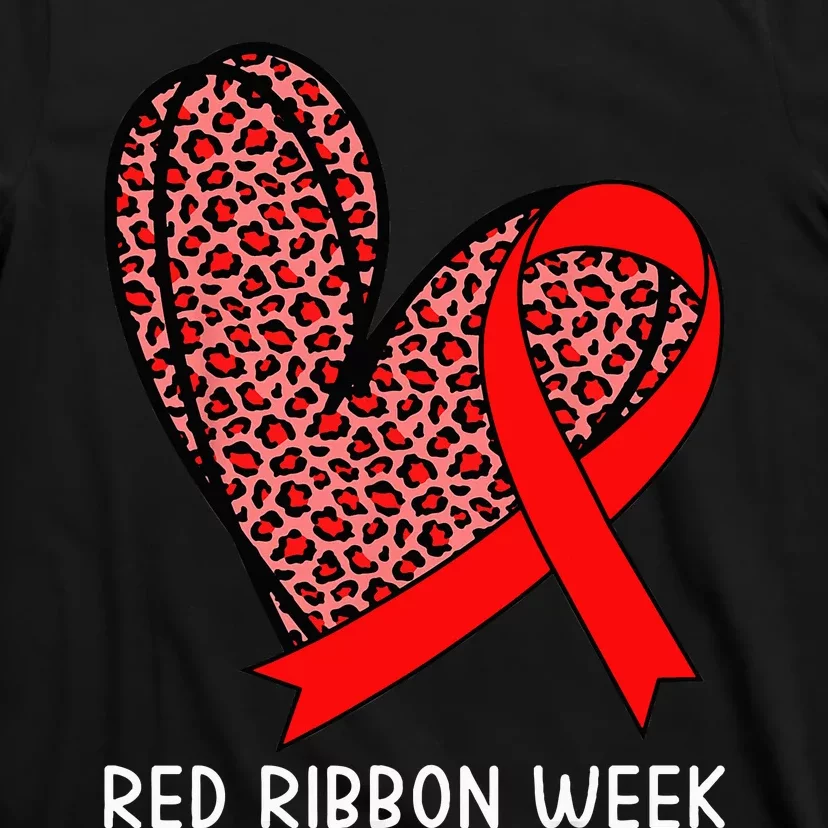 We Wear Red For Red Ribbon Week Awareness Leopard T-Shirt