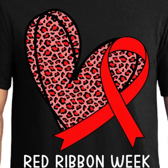 We Wear Red For Red Ribbon Week Awareness Leopard Pajama Set