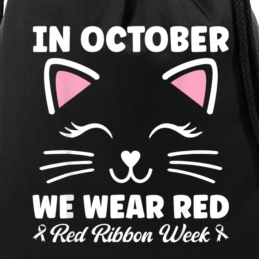 We Wear Red For Red Ribbon Week Awareness Rain Bow Drawstring Bag