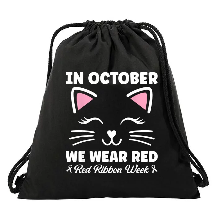 We Wear Red For Red Ribbon Week Awareness Rain Bow Drawstring Bag