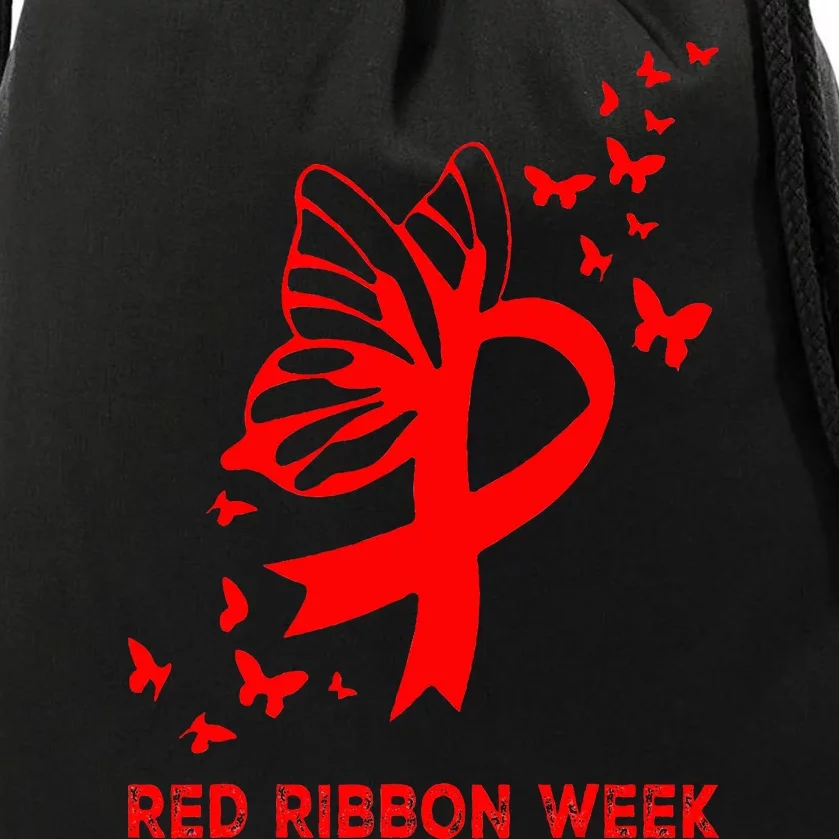 We Wear Red For Red Ribbon Week Awareness Drawstring Bag