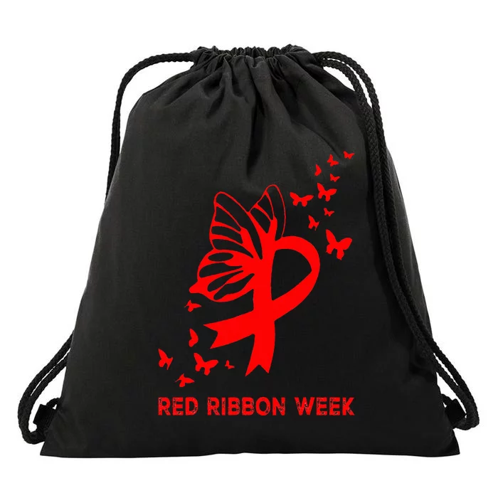 We Wear Red For Red Ribbon Week Awareness Drawstring Bag