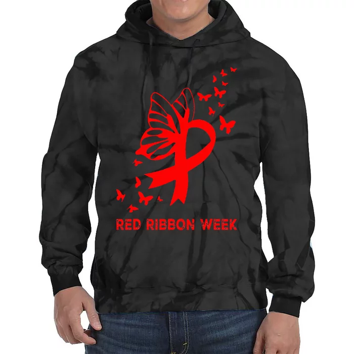 We Wear Red For Red Ribbon Week Awareness Tie Dye Hoodie