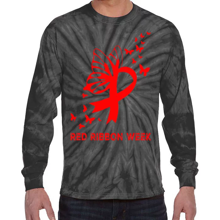 We Wear Red For Red Ribbon Week Awareness Tie-Dye Long Sleeve Shirt