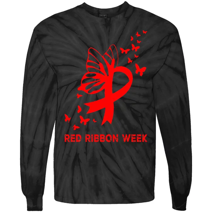 We Wear Red For Red Ribbon Week Awareness Tie-Dye Long Sleeve Shirt