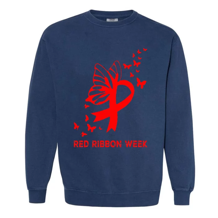 We Wear Red For Red Ribbon Week Awareness Garment-Dyed Sweatshirt