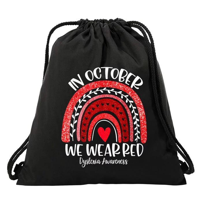 We Wear Red Dyslexia Awareness Month Dyslexia Boho Rainbow Drawstring Bag