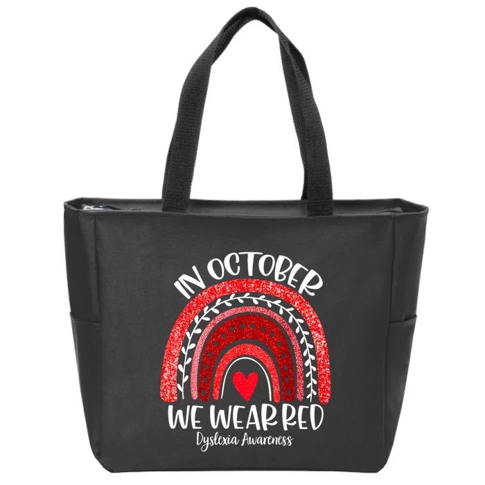 We Wear Red Dyslexia Awareness Month Dyslexia Boho Rainbow Zip Tote Bag