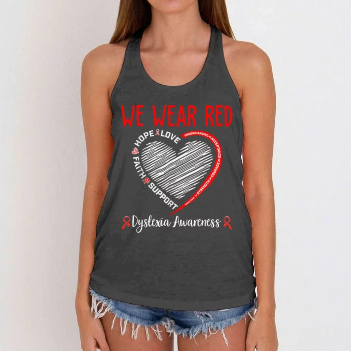 We Wear Red Dyslexia Awareness Month Dyslexia Women's Knotted Racerback Tank