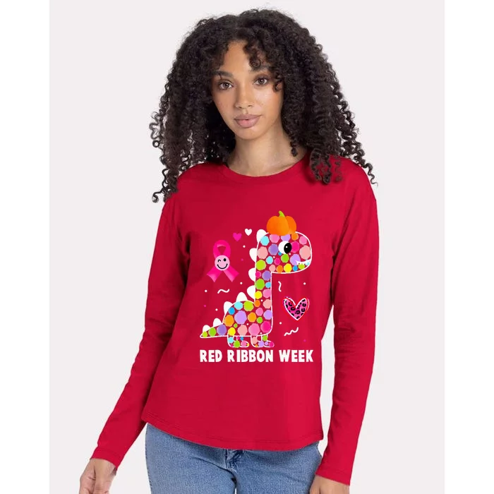 We Wear Red Ribbon Week Awareness Red Ribbon Week Womens Cotton Relaxed Long Sleeve T-Shirt