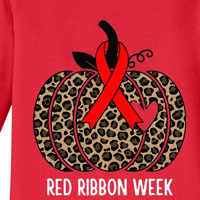 We Wear Red Ribbon for Red Ribbon Week Awareness Baby Long Sleeve Bodysuit