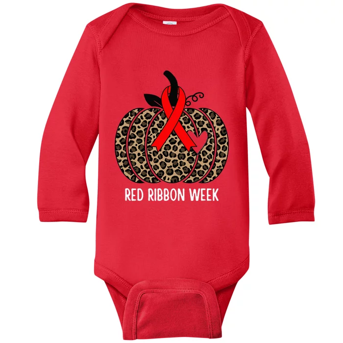 We Wear Red Ribbon for Red Ribbon Week Awareness Baby Long Sleeve Bodysuit