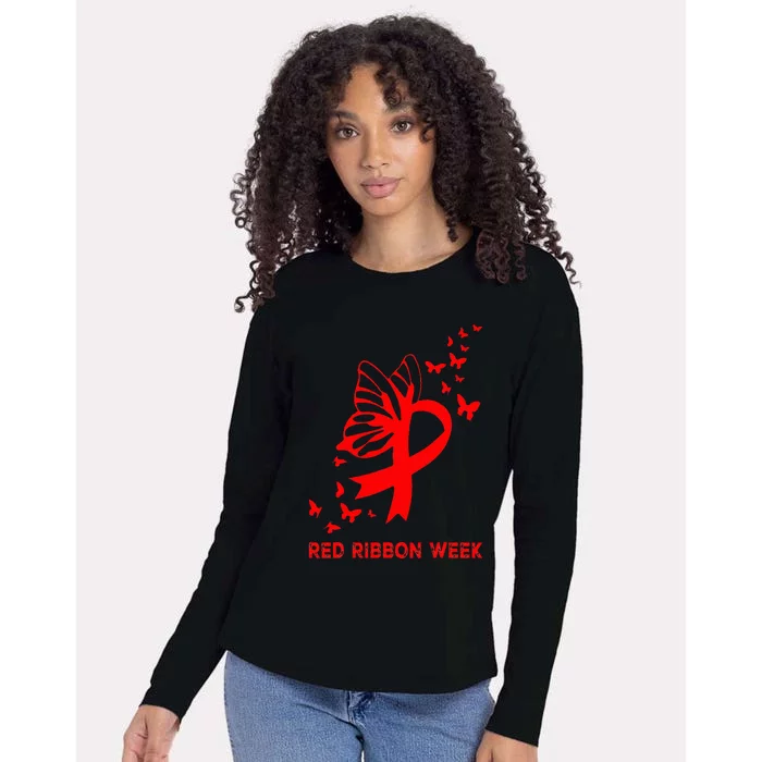 We Wear Red For Red Ribbon Week Awareness Womens Cotton Relaxed Long Sleeve T-Shirt