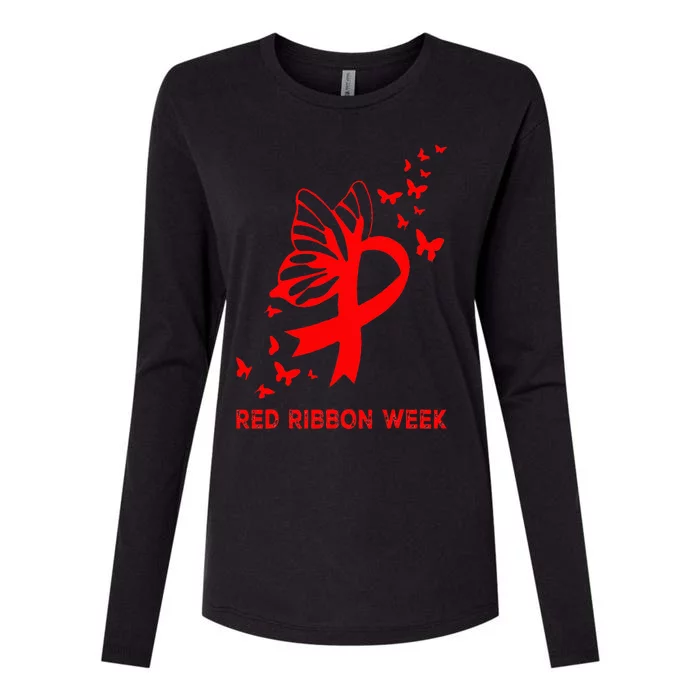 We Wear Red For Red Ribbon Week Awareness Womens Cotton Relaxed Long Sleeve T-Shirt