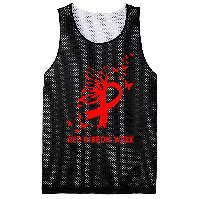 We Wear Red For Red Ribbon Week Awareness Mesh Reversible Basketball Jersey Tank