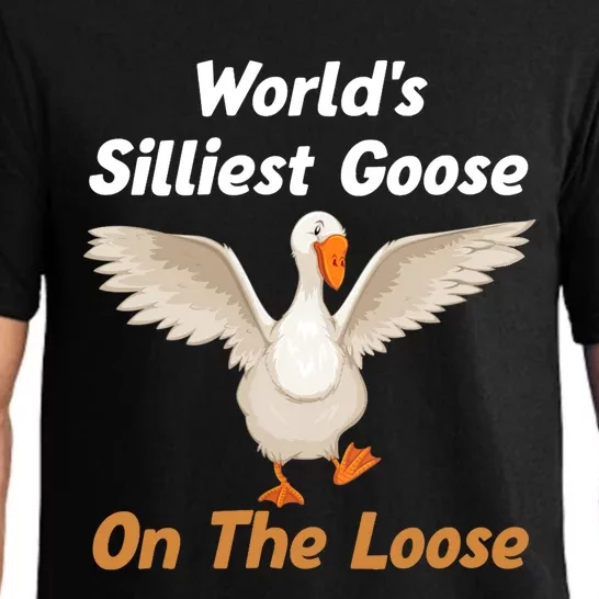 Wo World's Silliest Goose On The Loose Funny V-Neck Pajama Set