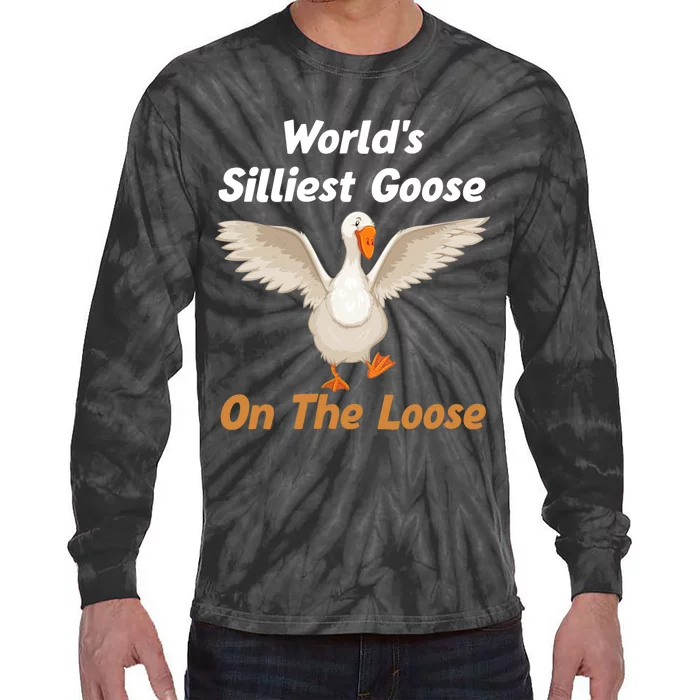 Wo World's Silliest Goose On The Loose Funny V-Neck Tie-Dye Long Sleeve Shirt