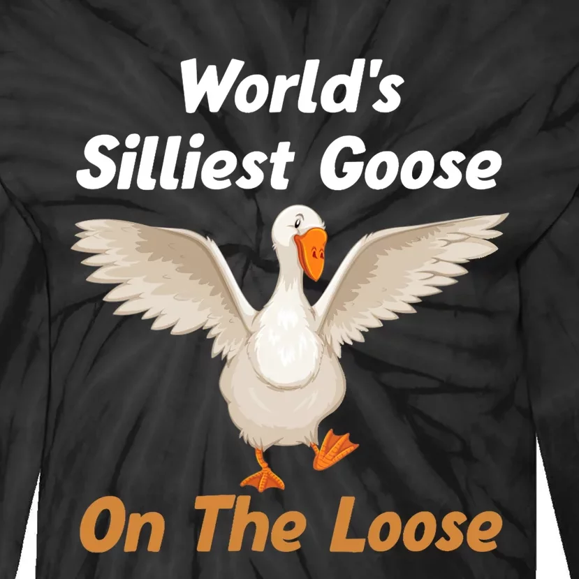 Wo World's Silliest Goose On The Loose Funny V-Neck Tie-Dye Long Sleeve Shirt