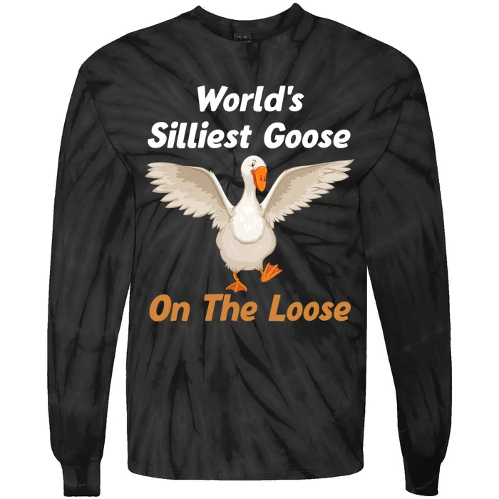 Wo World's Silliest Goose On The Loose Funny V-Neck Tie-Dye Long Sleeve Shirt