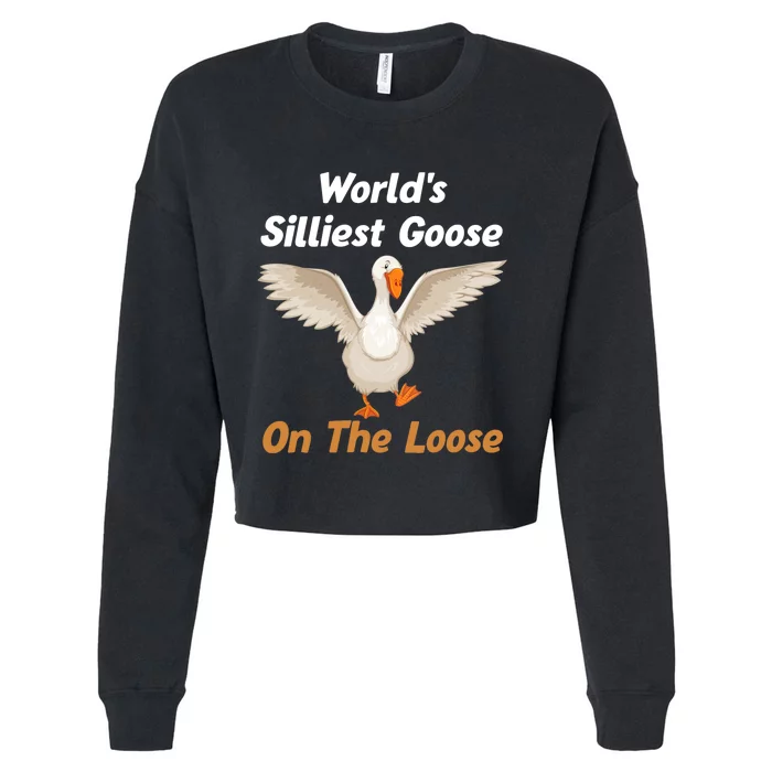 Wo World's Silliest Goose On The Loose Funny V-Neck Cropped Pullover Crew