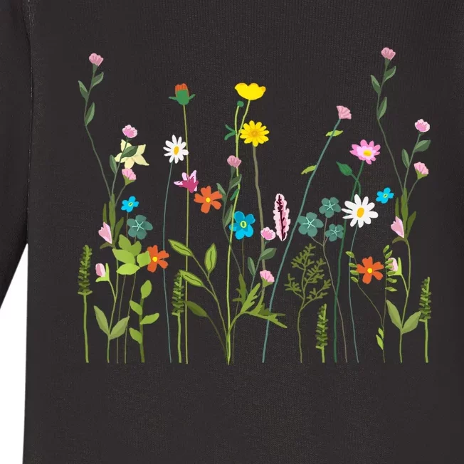 Women Wildflower Summer Flowers Blooming Floral Graphic Baby Long Sleeve Bodysuit