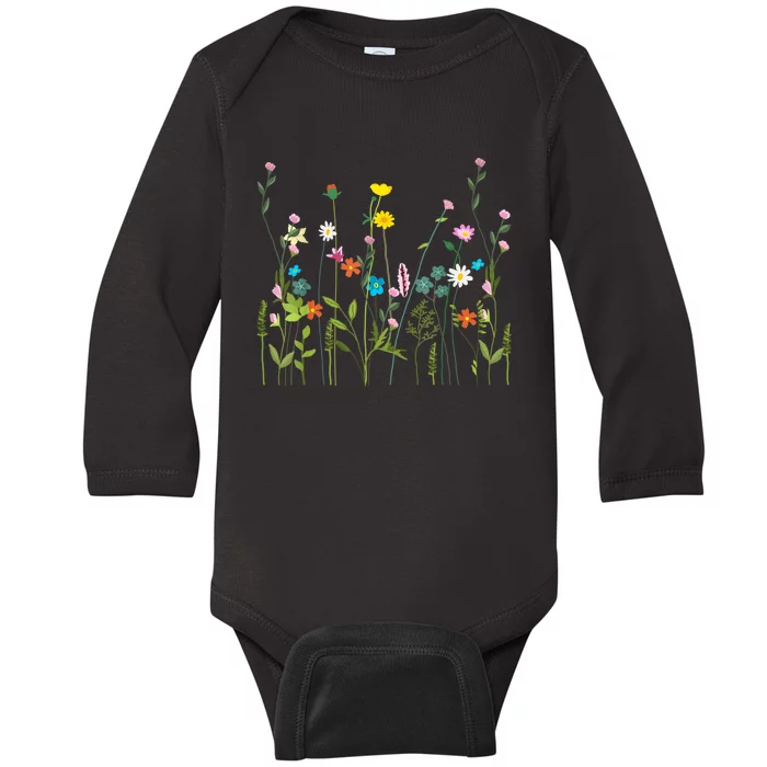 Women Wildflower Summer Flowers Blooming Floral Graphic Baby Long Sleeve Bodysuit