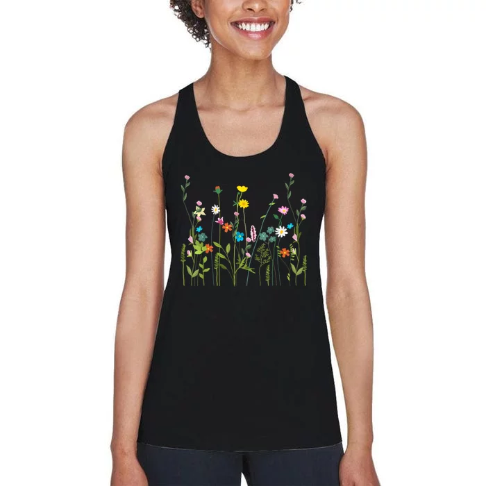 Women Wildflower Summer Flowers Blooming Floral Graphic Women's Racerback Tank