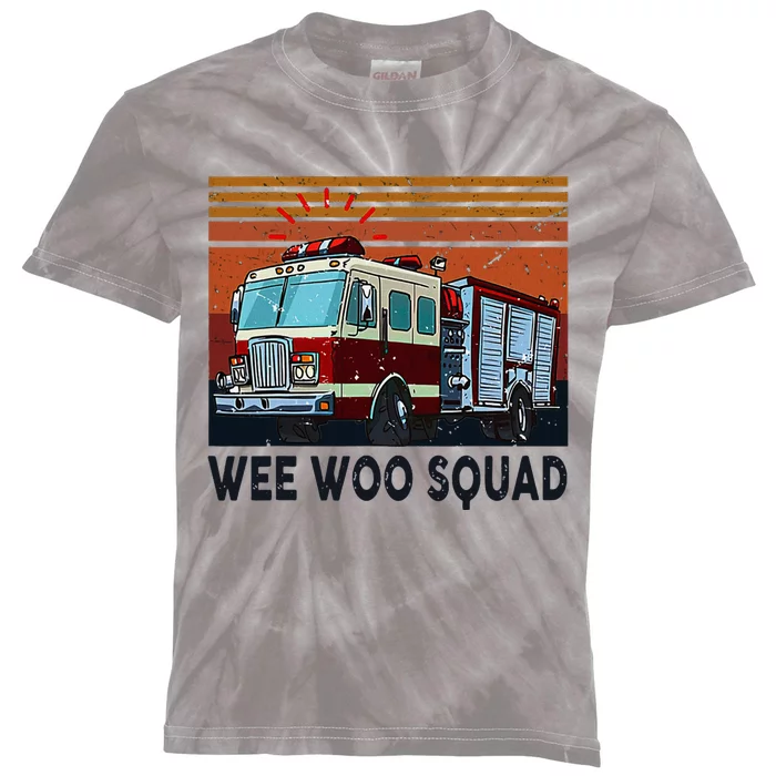 Wee Woo Squad Fire Truck Firefighter Vintage Kids Tie-Dye T-Shirt