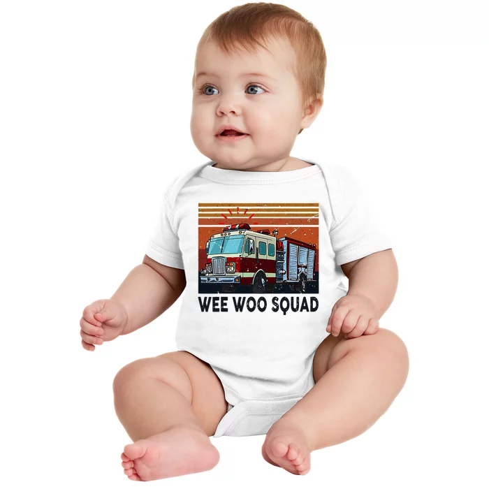 Wee Woo Squad Fire Truck Firefighter Vintage Baby Bodysuit